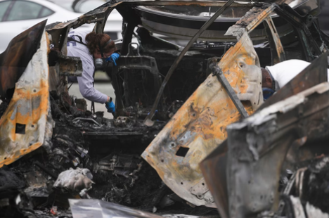 A photo of a vandalized cybertruck in Seattle on March 10, 2025 - Credit: Lindsey Wasson - Retrieved from ABC News