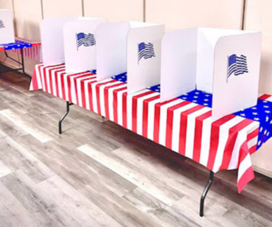A photo of Scheck Hillel's election day booths