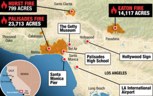A map of the LA fires - Credit: The NY Post
